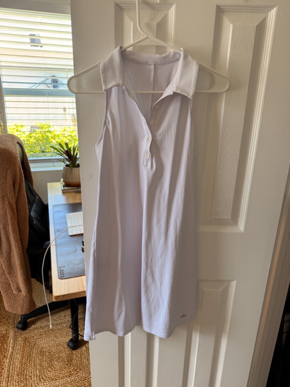 ALO Yoga White Sleeveless Polo Dress